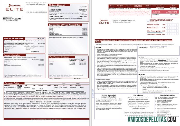 Extrato de hipoteca do Rakbank Elite Bank dos Emirados Árabes Unidos em formatos Word e PDF, 3 páginas 1 2 amostra